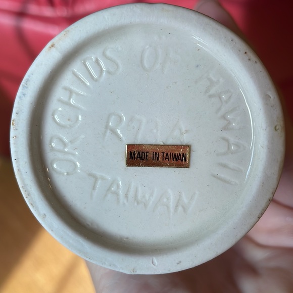 Set of 6 Ceramic Tiki-style Vases Glasses w/ Hulu Girl, Orchids of Hawaii - R73A - Picture 8 of 9